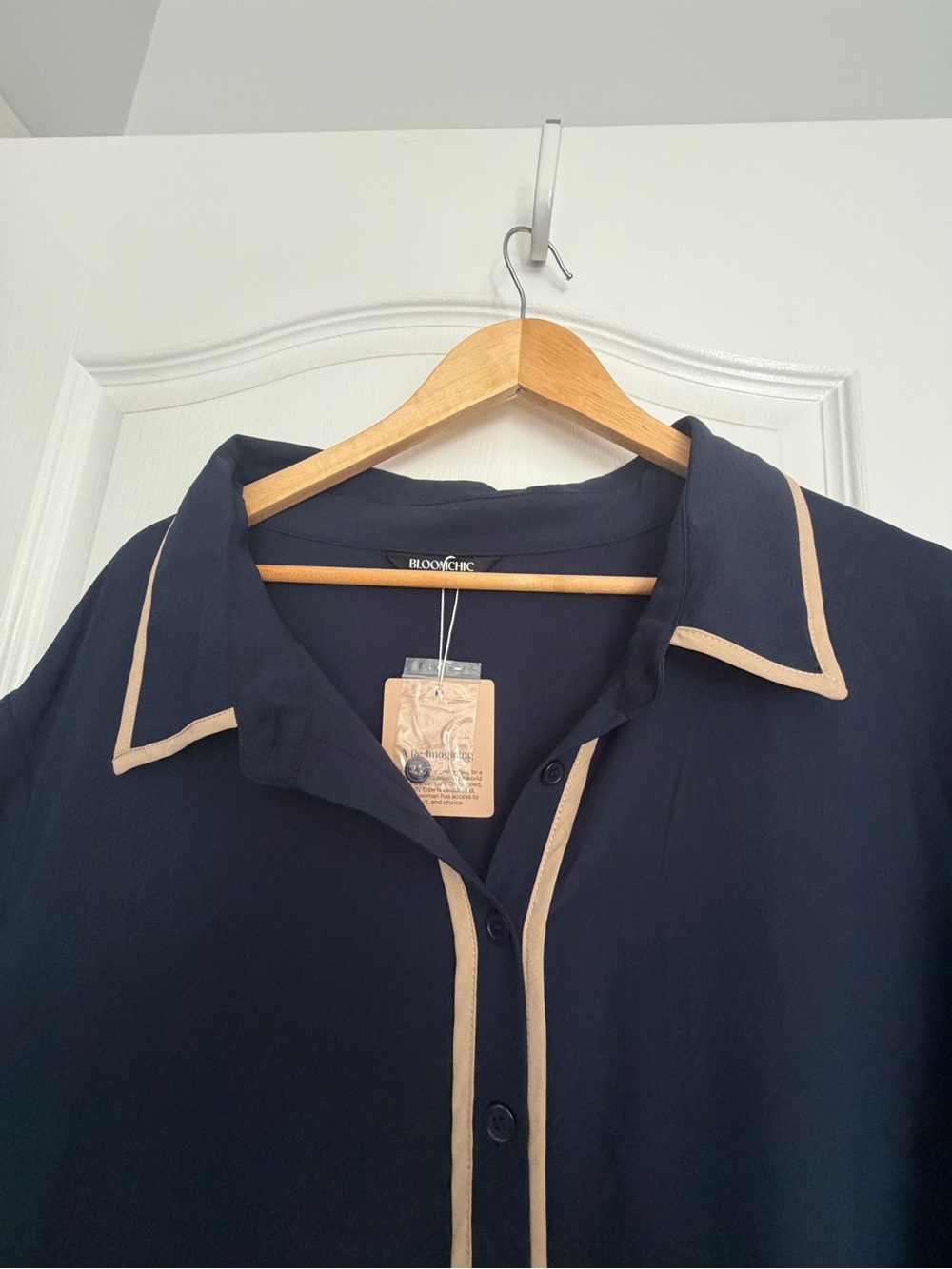 BloomChic Indigo Maxi Shirt Dress with Cream Contrast Piping - Picture 10 of 11